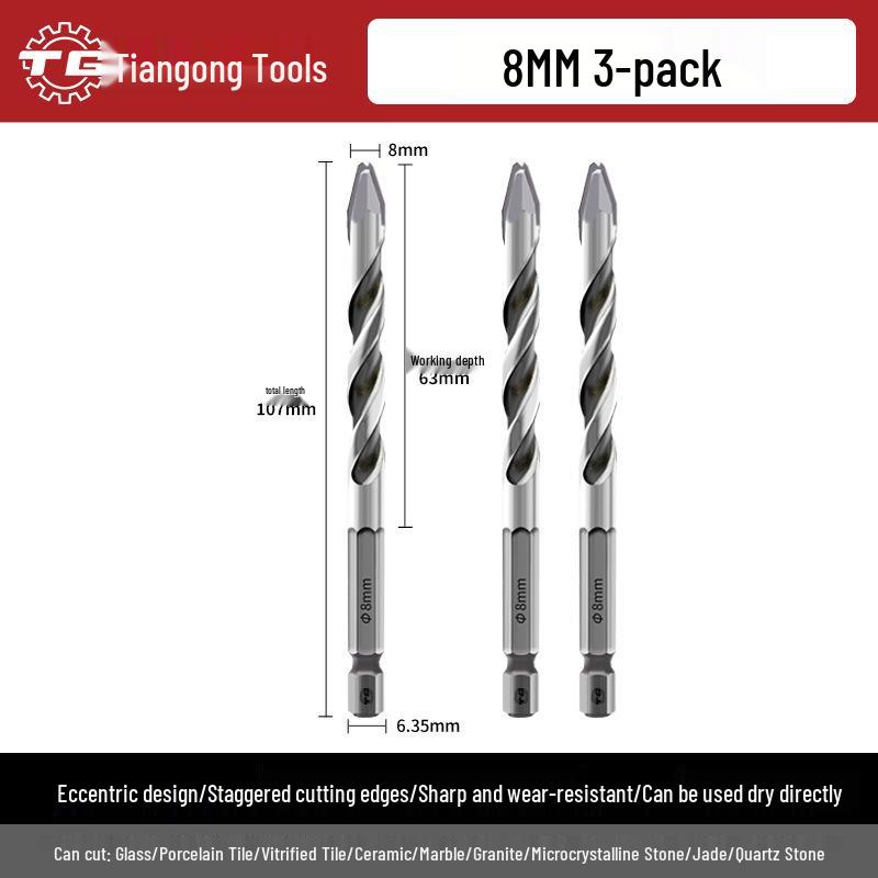 Eccentric Tile Drill Bit for Concrete, Cement, and Ceramic – Super Hard Alloy Triangle Impact.