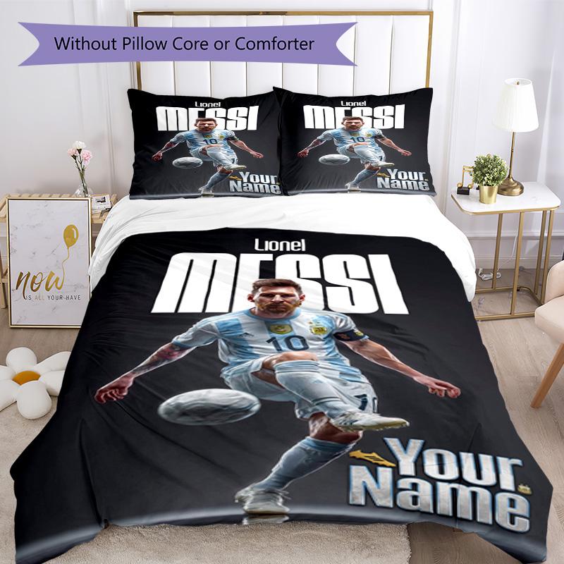 Football Messi Customize Text Duvet Cover Set Suitable for Study room Wrinkle Resistant Bedroom Decor Birthday/Christmas Gift Idea