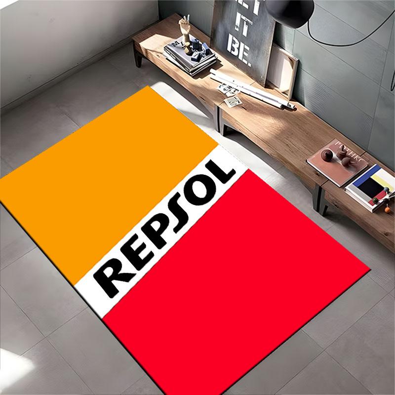 Repsol Logo Orange Red Carpet suitable as a non-slip mat for the living room or bedroom sofa