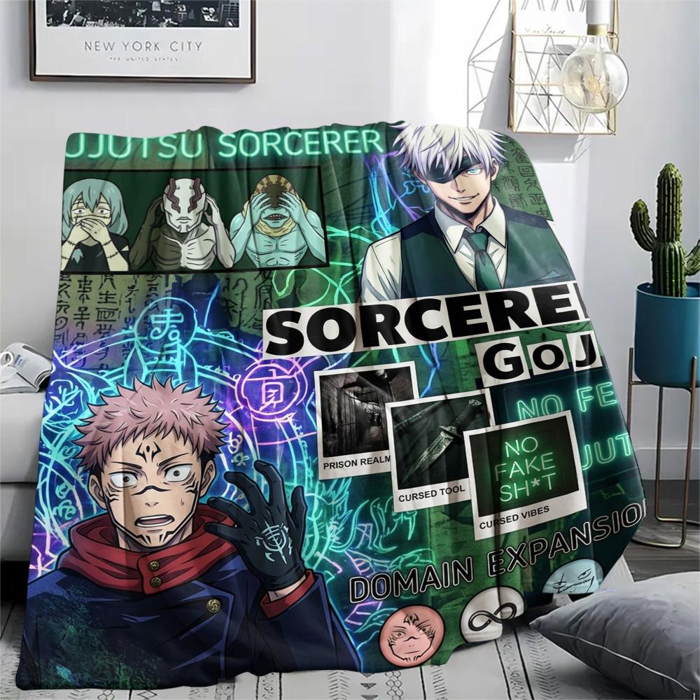 1PC Jujutsu Kaisen Patterned Flannel Blanket Suitable For All Seasons For Home Decor Warmth And Comfort Gifts Holiday Present