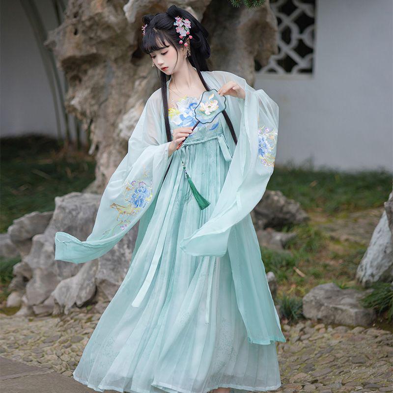 Ci Fengque Original Hanfu Chiffon Gradient Embroidered Hezi Skirt Set