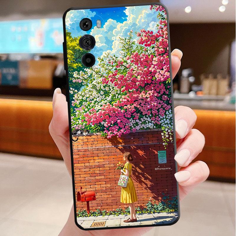 Japan Anime Girl Cat Landscape Phone Case For Motorola Edge 60 50 40 Pro 60 50 40 30 Ultra Neo Fusion Moto G Play G Stylus G