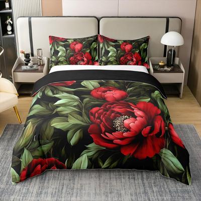 Floral Duvet Cover Queen for Teens AdultsRetro Flower Leaves Comforter CoverOil Painting Bedding SetGarden Wildlife Bed Set