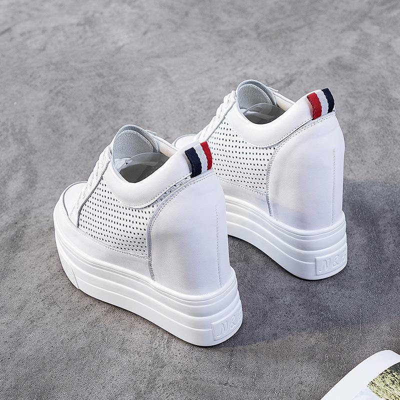 Fashion 11CM Platform Wedge Sneakers Genuine Leather Women Shoes Chunky Sneakers for Female Spring Autumn Summer Breathable Shoes