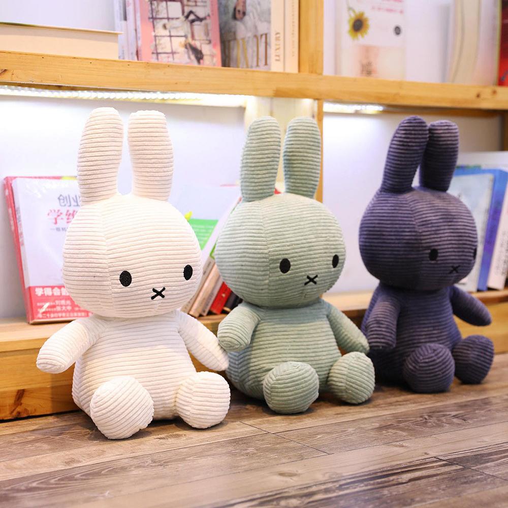 Kawaii Miffy Corduroy Striped Plush Doll Cute Miffy Peripheral Plush Doll Sitting Posture Home Decoration Fun Toy Girl Gift