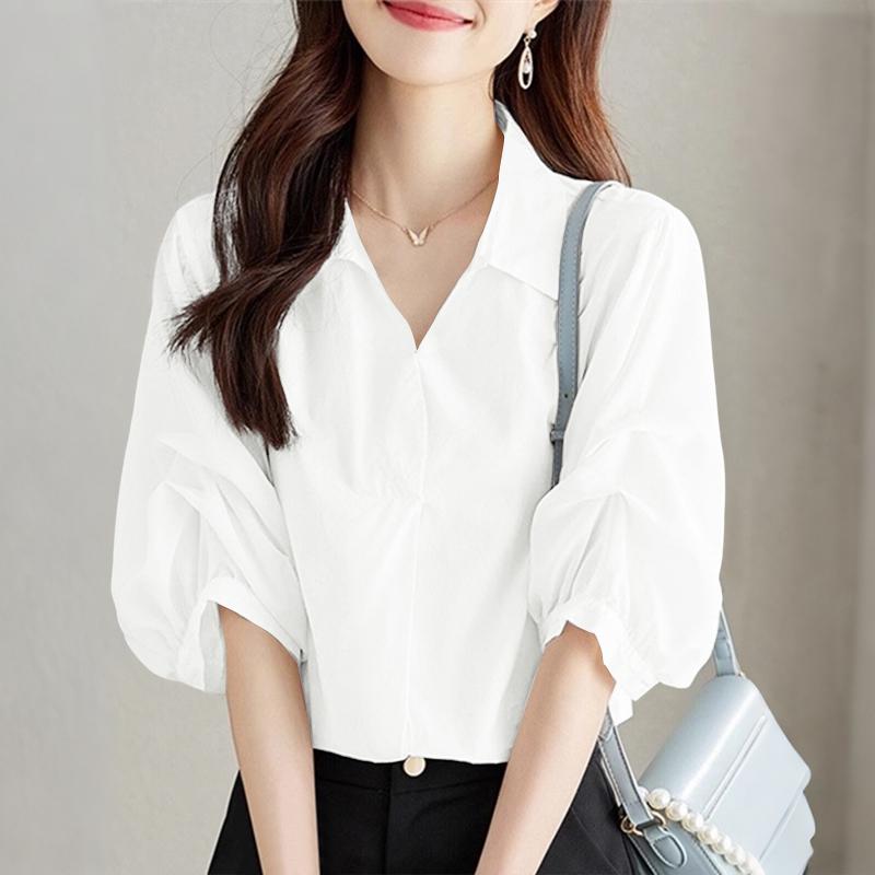 ZANZEA Women Turn Down Collar Loose Casual Half Sleeve Plain Blouse