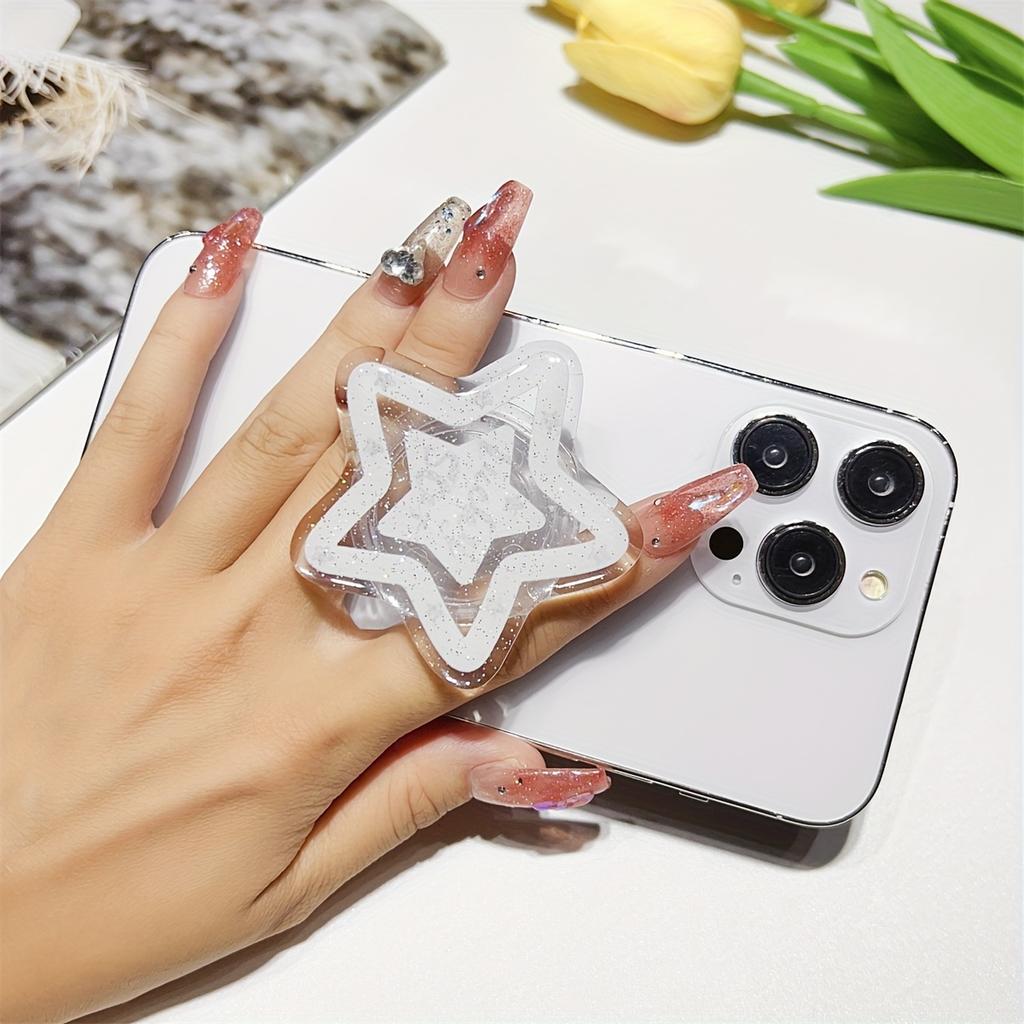 Sparkling Star-Shaped Phone Stand - Cute Transparent Retractable Desktop Holder Multi Functional Suitable for Electronics