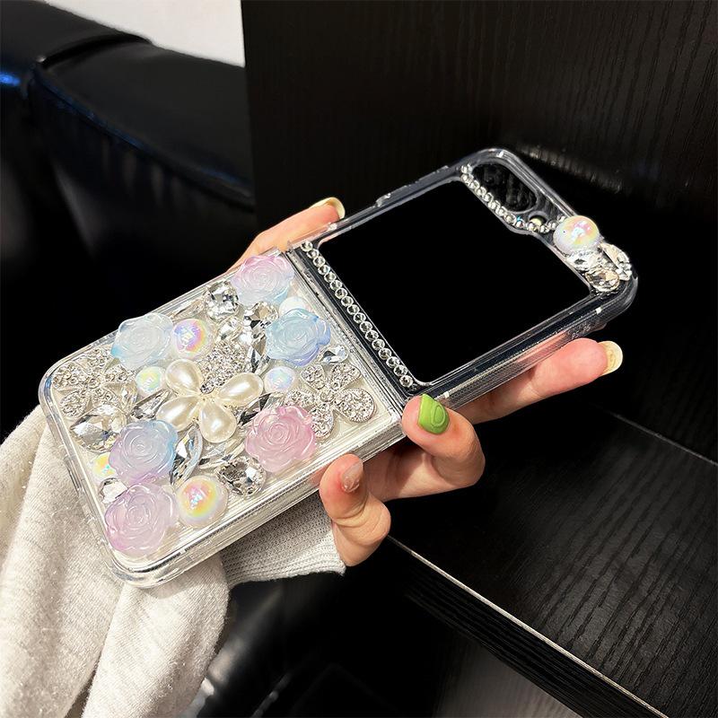 Luxury Rhinestone Pearl Flower Phone Case for Samsung Z Flip 8/7/6 Fold