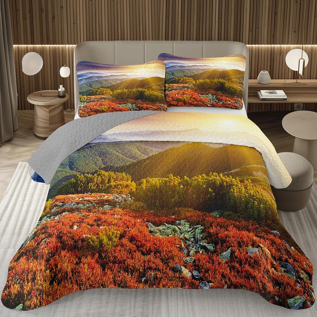 Natural Scenery Bedspread, Sunrise Landscape Coverlet Set,Twin Full Queen King Quilted Bedding Set for Girls Teens Women Bedroom