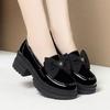 New Patent Leather Bow Single Shoes Thick Heel Platform British Style Black Small Leather Shoes