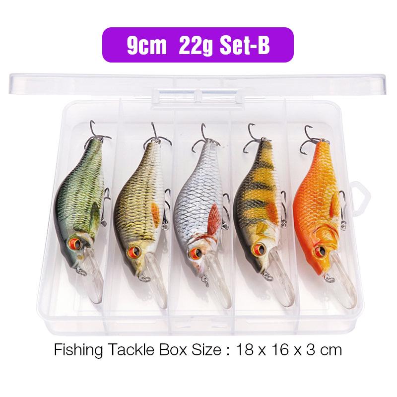 5pcs Floating Minnow Wobblers Fishing Lure Set 5cm/7cm/9cm Minnow Lures Hard Bait for Pike Crankbaits Fishing Tackle Box