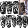 1 Sheet Realistic Fake Lion Tiger Temporary Tattoos For Men Women Adults Arm Leg Black Animals Body Art Decoration Tatoo Paper