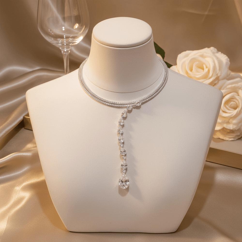 Sparkling Zircon Rhinestone Choker Water Drop Women Neck Jewelry Elegant Crystal Necklace Gifts