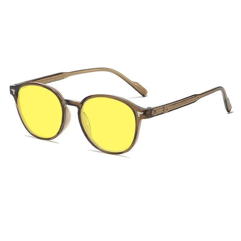 Round Frame Yellow Lens Sunglasses for Men Women Ultra Light Driving Fishing Night Vision Eyewear High Definition