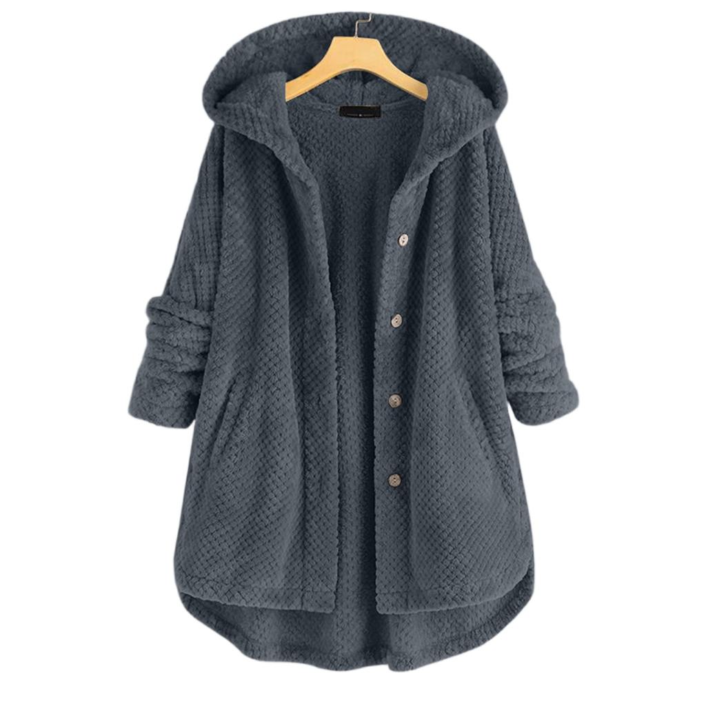 Women's Button Plush Hooded Double-faced Fleece Sweatshirt Fashionable Mid-length Coat