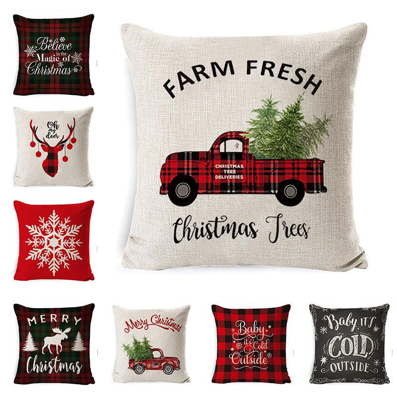 New Christmas Pillowcase Cushion Car Waist Protector Bedside Pillowcase Christmas Linen Pillowcase