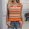 Damen Ärmelloses V-Ausschnitt Lockerer Sitz Vintage Blumenstreifen Plissiert Sommer Leicht Fließendes Tanktop Bluse Hemd