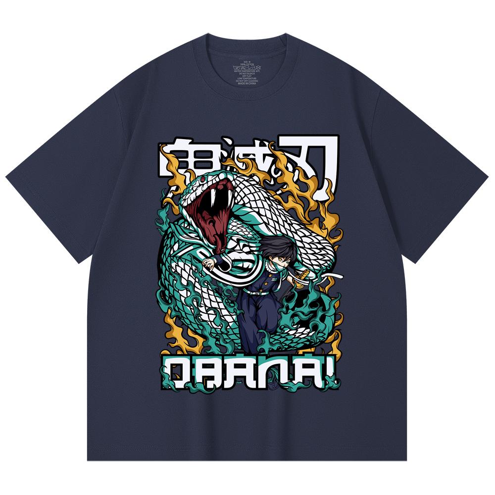 230 g/m² 100 % Baumwolle Demon Slayer V103 Obanai Druck Unisex Schweres Baumwoll-T-Shirt