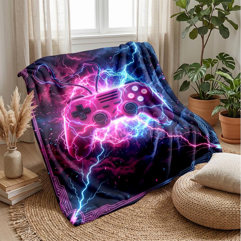 Neon Lightning Game Controllers Theme blanket Lightweight Warm Flannel Blanket Decorative Throw Blanket for Home Decoration