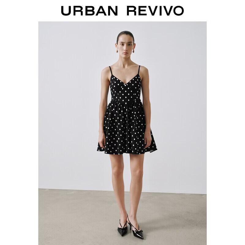 UR2026 Women s Polka Dot V-neck Tiered Midi Dress XS