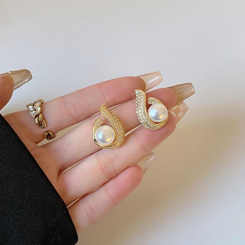 S925 Silver Needle 2023 Korean Pearl Water Drop Earrings – Trendy Women s Stud Design Electroplated