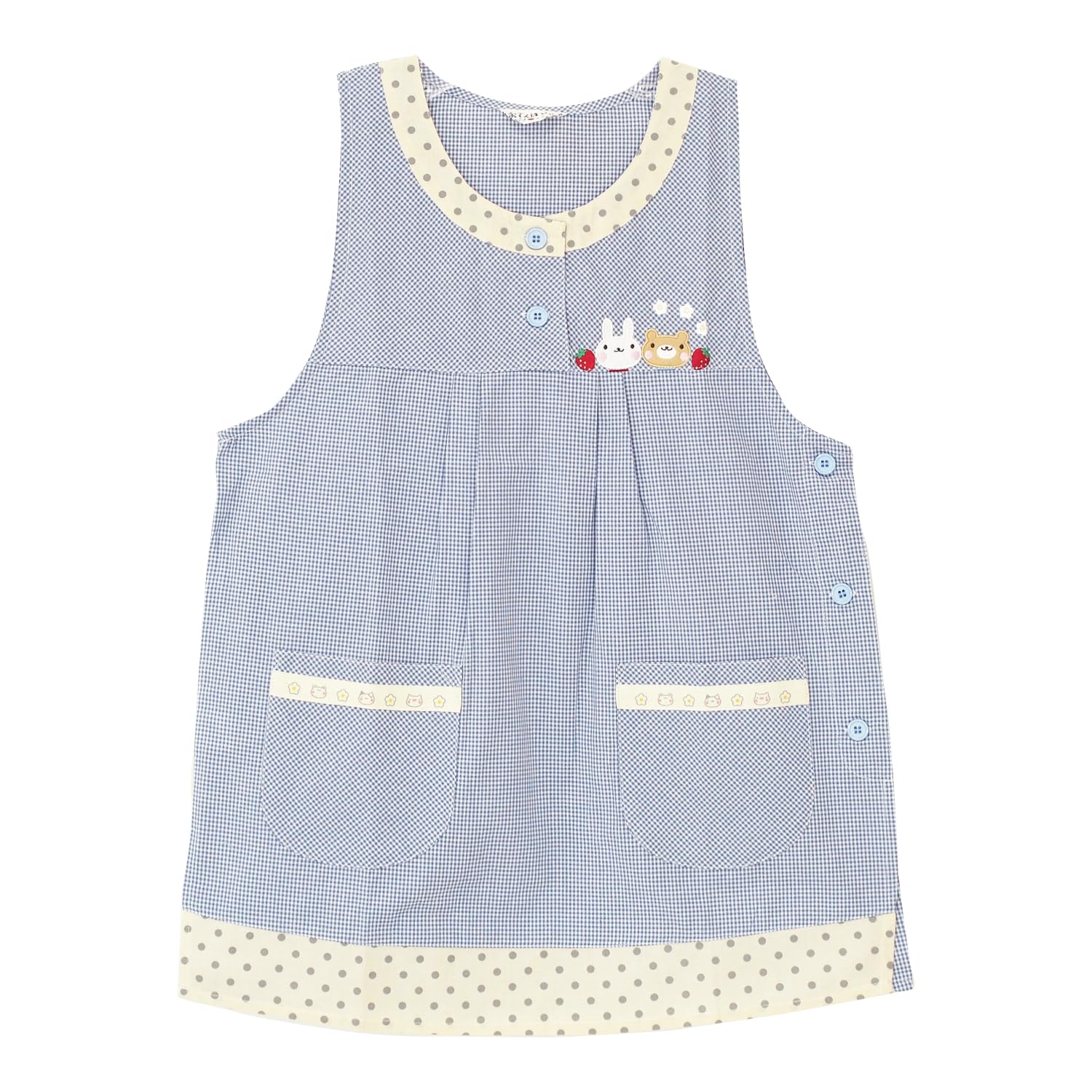 

Фартук для мамы-пацанки, детского сада, аппликации с вышитыми боковыми пуговицами и карманом [Nishiki] женский (Синий/ML/nw740)