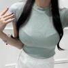 Summer Half Turtleneck Short Sleeve T-shirt Women Round Neck Slim Fit Sexy Tops High Stretch Tight Fashion Casual T Shirts Female Clothing Elegant Tee