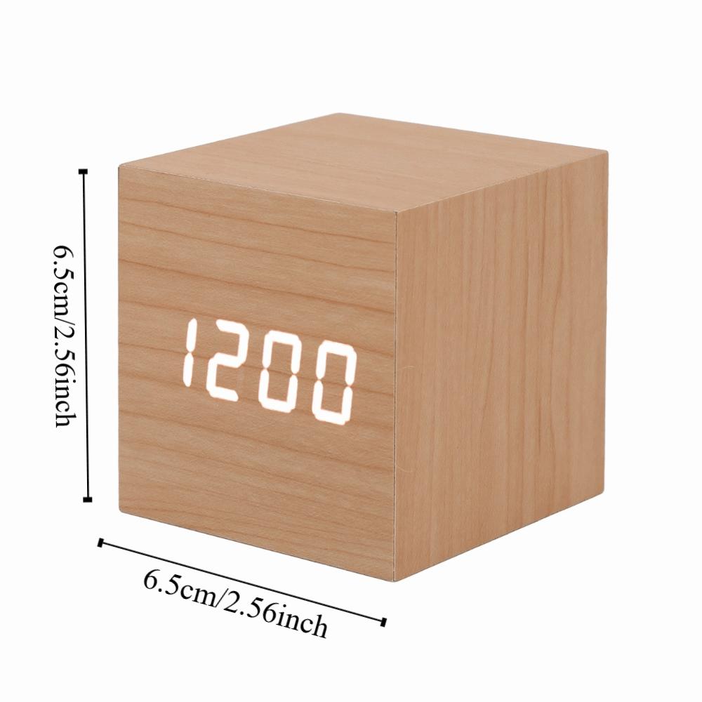 Portable Large Display LED Wood Clock Square Shape Wooden Alarm Clock Digital Alarm Clock Home Decoration
