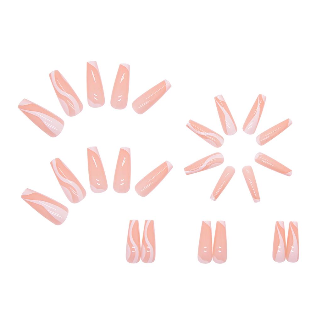 Artificial Nails White Versatile Striped Long Ballet Nails Wearable Nails Removable