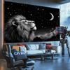 VIKAMA 1pc Stylish Lion Tapestry Space Stars And Moon Wall Hanging Elegant Black Wall Tapestry Bedroom And Living Room Decor