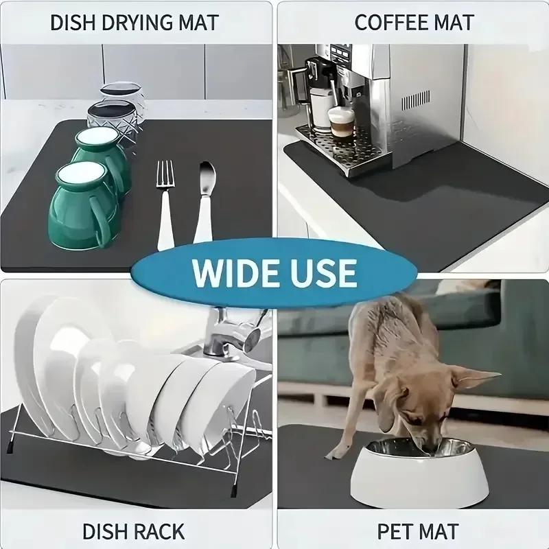 Tableware Drying Mat Soft Drain Pad Non-slip Super Absorbent Wear-resistant Coffee Machine Mat Kitchen Table Courtyard Decor