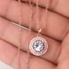 Double Layer Round Halo Prong Set Pendant Women Thin Cable Link Clavicle Necklace