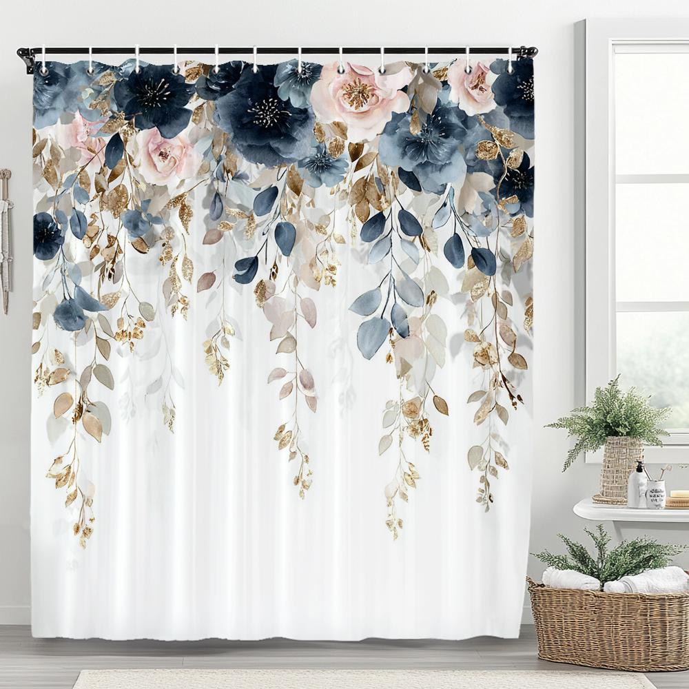 Spring Flowers Shower Curtain Floral Bathroom Curtain Romantic Refreshing Curtain, Printed Polyester Shower Curtain With Hooks