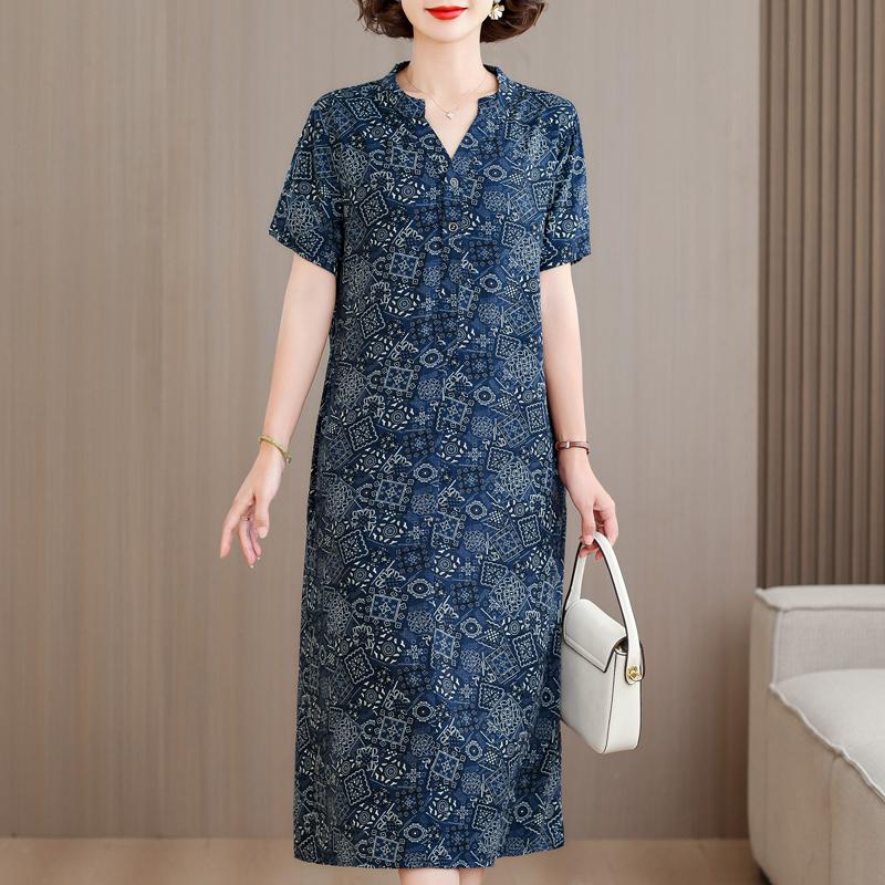 Plus Size Summer Long Dresses for Women Clothes Elegant Short Sleeve Loose V-Neck Women's Summer Dress