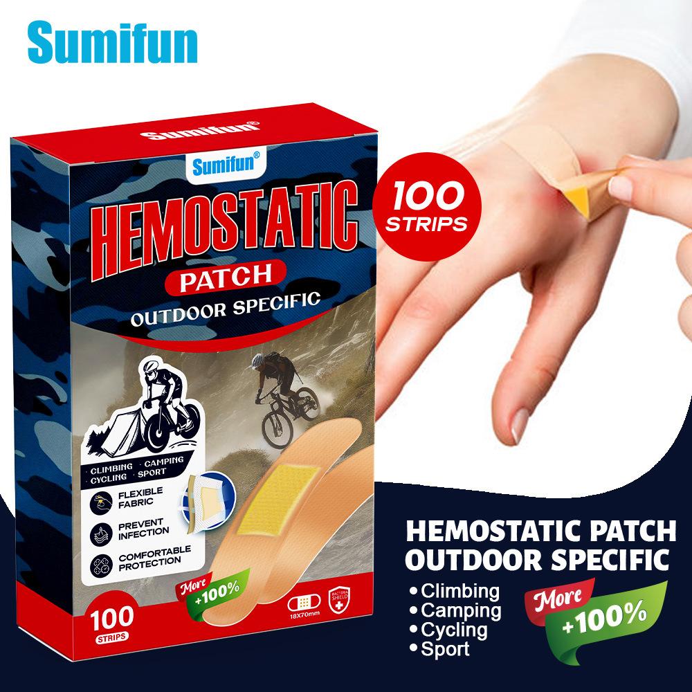 Sumifun 100 Stück Pflaster Hämostase Klebepflaster Wasserdicht Atmungsaktiv Hämostatische Aufkleber Überleben Notfall Wundpflaster Wasserdicht