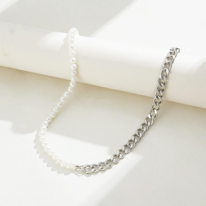Premium sense simple imitation pearl necklace, chain splicing neck chain, sweet and cool personality versatile pendant, 1 collarbone chain