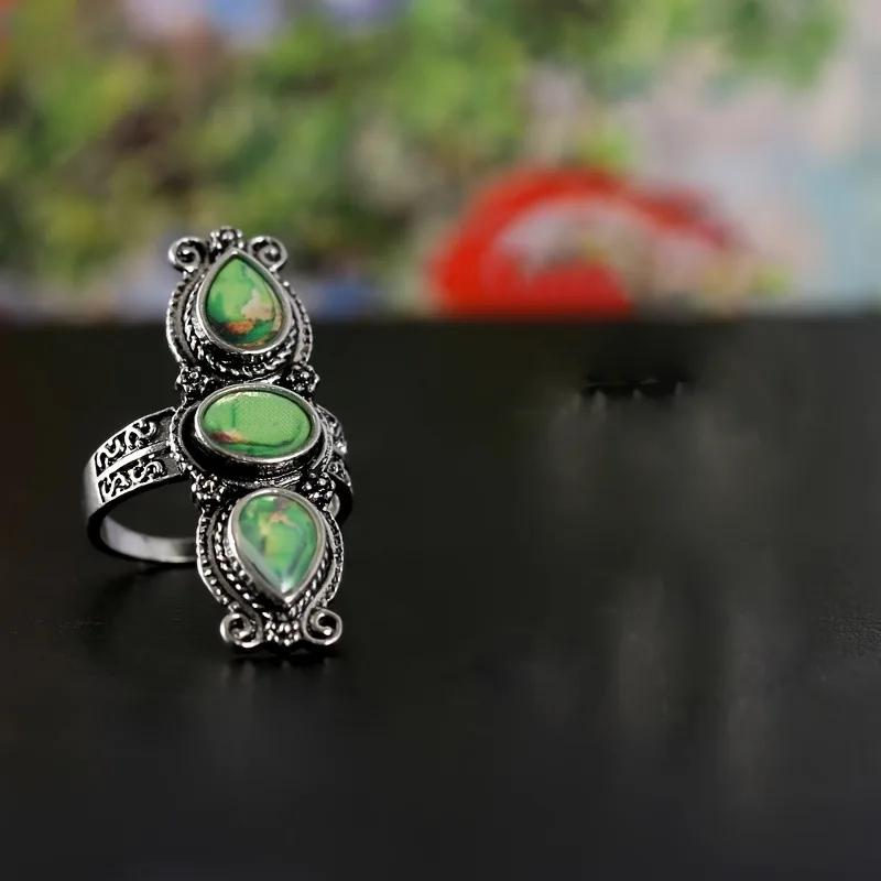 Vintage Bohemian Blue Jade Ring, Alloy, with Blue Jade Plaque, Suitable for Women and Men