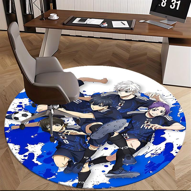 1 Stück Anime-Design Fußballmannschaft Runder Teppich - Bürostuhlmatte, Rutschfester Teppich für Heimdekoration, Wohnzimmer