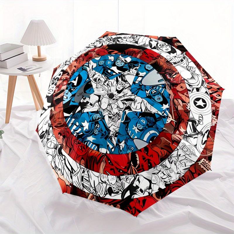 Disney Captain America,Shield,Comic Book High-Quality Umbrella, Eight-Rib Folding Design, Automatic Opening and Closing, Small, Stylish and