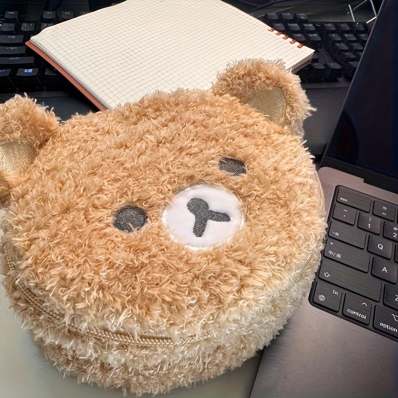 Large Capacity Cartoon Plush Cute Bear Cosmetic Bag for Women, Portable Travel Cute Embroidery Three-Dimensional Handheld Toiletry Storage Bag хаки