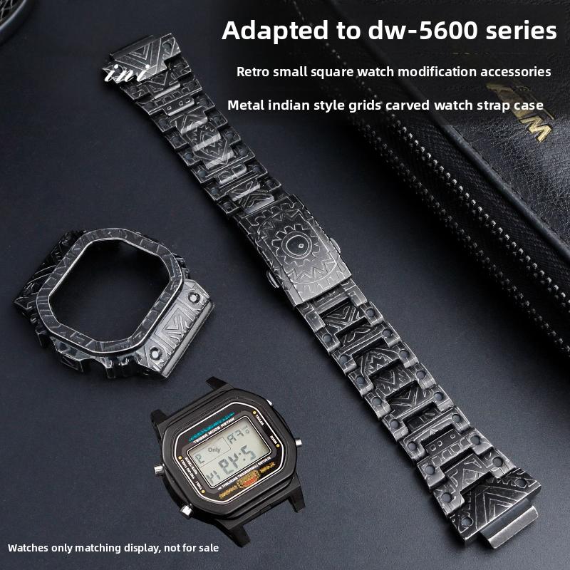 DW5600 Mod Kit Modified Retro pattern Stainless Steel Watch case strap For Casio G-SHOCK DW-5600 GW-5600 Watch Indian style Men