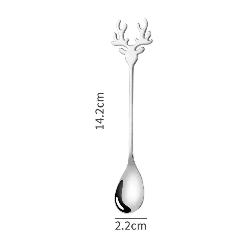 Lžíce na míchání z nerezové oceli 304 ve tvaru jelení hlavy, romantická vánoční lžíce na kávu s losí hlavou, vynikající stolní nádobí, dárek na párty
