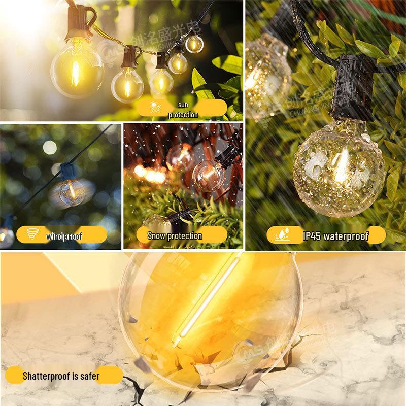 G40 Solar Dimmable LED String Lights for Camping and Courtyard Decoration, Waterproof Large Round Balls