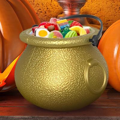 Halloween Candy Bowl Trick or Treat Candy Bucket Plastic Cauldron Bowls with Iron Rack Halloween Party Decor Candy Bucket