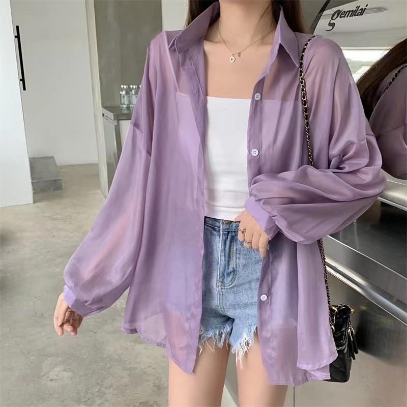 Women's Lightweight Summer Ice-Silk Sun-Protective Shirt with Flowing Drape, Solid-Color Top