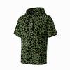 Men's Leopard Print Raglan Hoodie, Short Sleeve Casual Fishing Top, Breathable Outdoor Sports T-Shirt