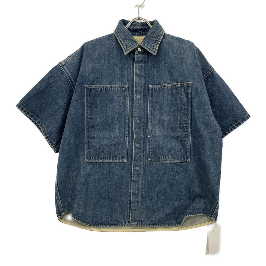 JIL SANDER+ 25Stainless Steel J40DL0157 Blue Navy Cotton Washed & Bleached Short Sleeve Denim Shirt tops S blueUsed