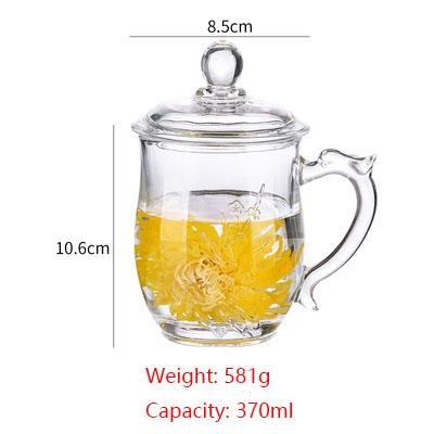 Glass Tea Cup Flower Clear Lead-Free Coffee Mugs with Handle and Lid Tea Cup for Women Birthday Valentines Wedding Gifts