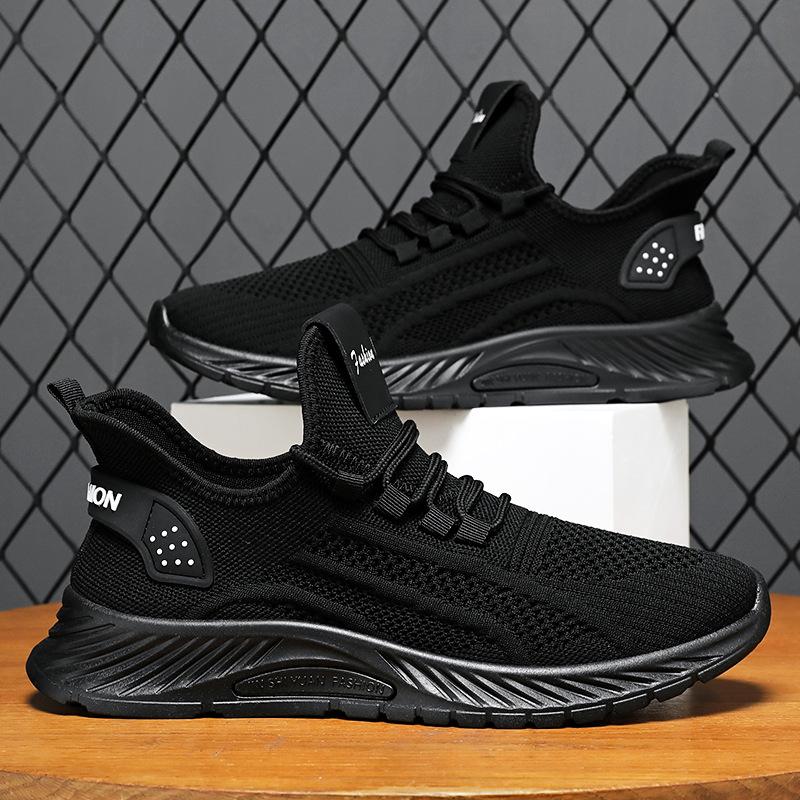 Shoes: Men's New Solid Color Versatile Running Shoes, Men's Shoes, Fly Weave, Breathable, Non-stinky Feet, Sports and Casual Shoes