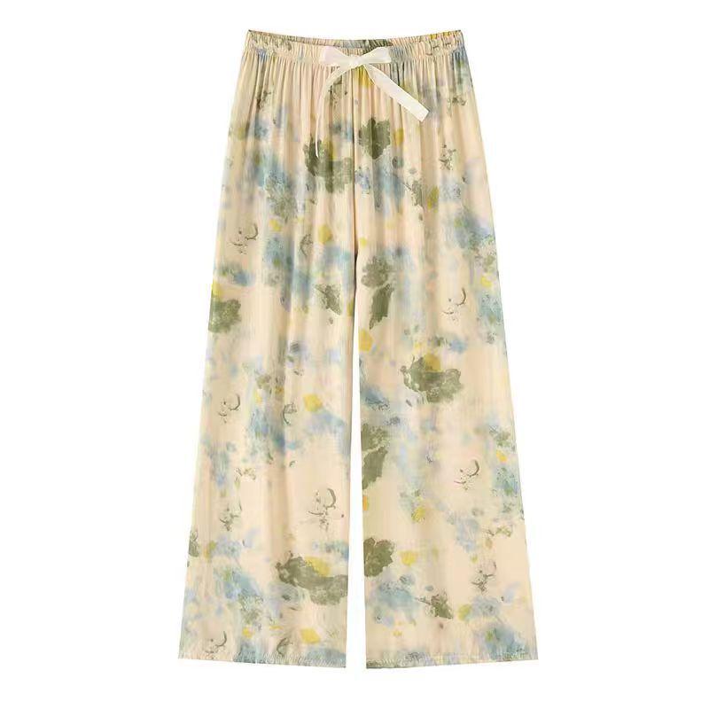 Women's Summer Pajama Pants - Cotton & Rayon, Thin Style, Wide-Leg, Loose Fit, Ideal for Spring & Autumn, Suitable for Home or Outdoors.